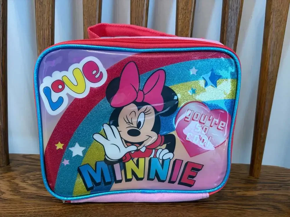 Disney Minnie Mouse Insulated School Lunch Box Bag Rainbow Glitter Pink